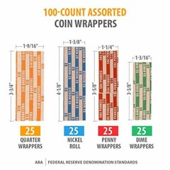 Coin Counters & Coin Sorters Tubes Bundle of 4 Color-Coded Coin Tubes and 100