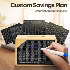 Wooden Cash Saving Box – Money Savings Box Challenge with 8 Saving Targets