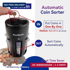 Automatic Coin Sorter 5 in 1 Coin Counter with Coin Wrappers, Sort Your Spare Ch