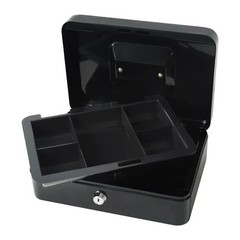 Pen + Gear 10 inch Metal Cash Box with Money Tray and Key Lock, Black, YFC-25