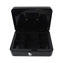 Pen + Gear 10 inch Metal Cash Box with Money Tray and Key Lock, Black, YFC-25