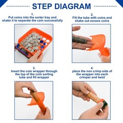 Coin Sorter Trays & Counter Tubes, Coin Roller Crimping Tool + 60 Assorted Wrapp
