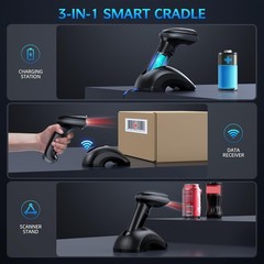Bluetooth 1D 2D QR Barcode Scanner w/ USB Cradle Wireless BT 5.0 for iOS/Android