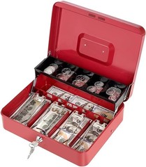 Versatile Red Cash Box with Key Lock and Coin Tray – Portable Security Solution