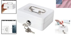 Elegant Small Locking Cash Box with Key | Portable White Money Storage