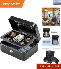 Durable Medium Cash Box with Double Layers and Key Control – Black 7.87″x6.30″