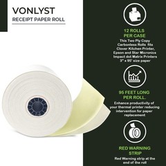 Vonlyst Two Ply Copy Carbonless Rolls 3×95 White/Canary for Clover Kitchen Pr…