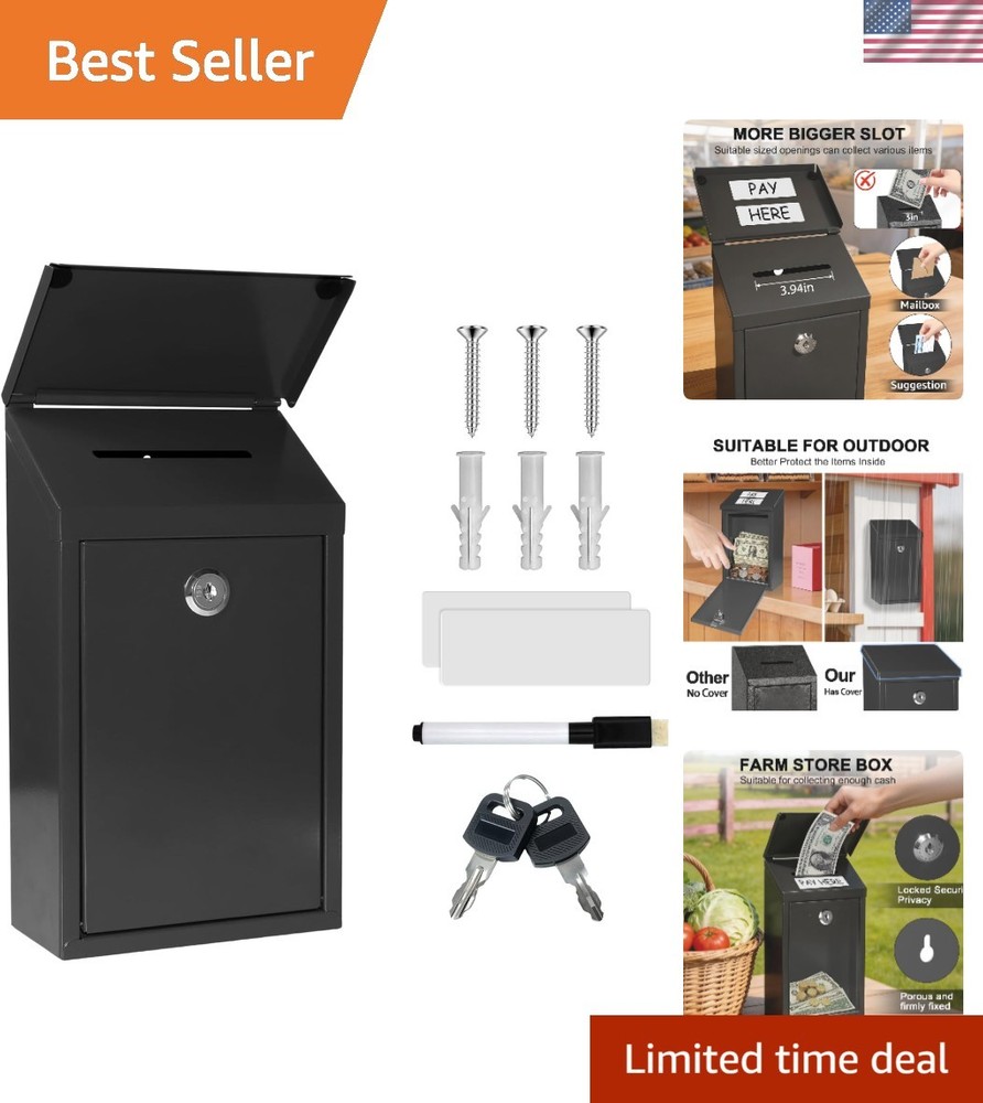 Money Drop Box with Lock & Slot, Metal Cash Collection & Suggestion Box for F…