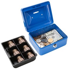 Small Money Box with Key Lock 6″ Cash Box with Money Tray for Kids Blue