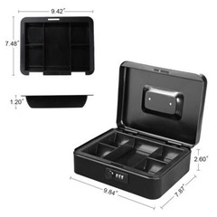 Black Cash Box with Money Tray Large 9.8×7.9×3.5 Inches Combination Lock