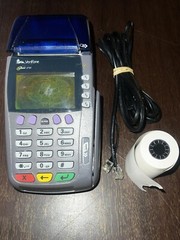 Verifone Omni 3750 Gray & Blue Wired Digital POS W/ Ethernet Cable + Paper Roll