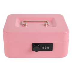Steel Cash Box Safe Combination Lock Removable Coin Tray 7.87×6.3×3.54 Pink