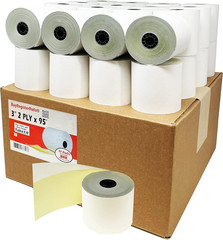 Rollos papel carbon 32 unidades 2 ply 3inx95ft blanco amarillo caja registradora