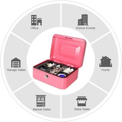 Elegant Pink Metal Cash Box with Key Lock – Portable & Durable Storage Solution