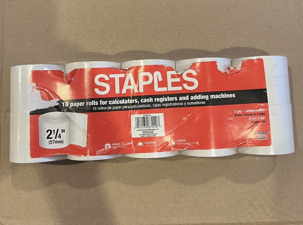 Thermal Paper Rolls Staples Pack of 10 2 1/4 57mm