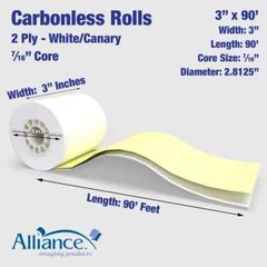 Alliance 2 Ply Carbonless Receipt Rolls 3″ x 90′ 2-Ply White/Canary 50 Rolls