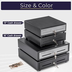 Compact 13″ Black Cash Register Drawer – 4 Bill & 5 Coin Slots, Secure Lock