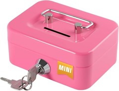 Durable Pink Mini Cash Box with Coin Slot and Key Security – Portable 4.5″x3.4″