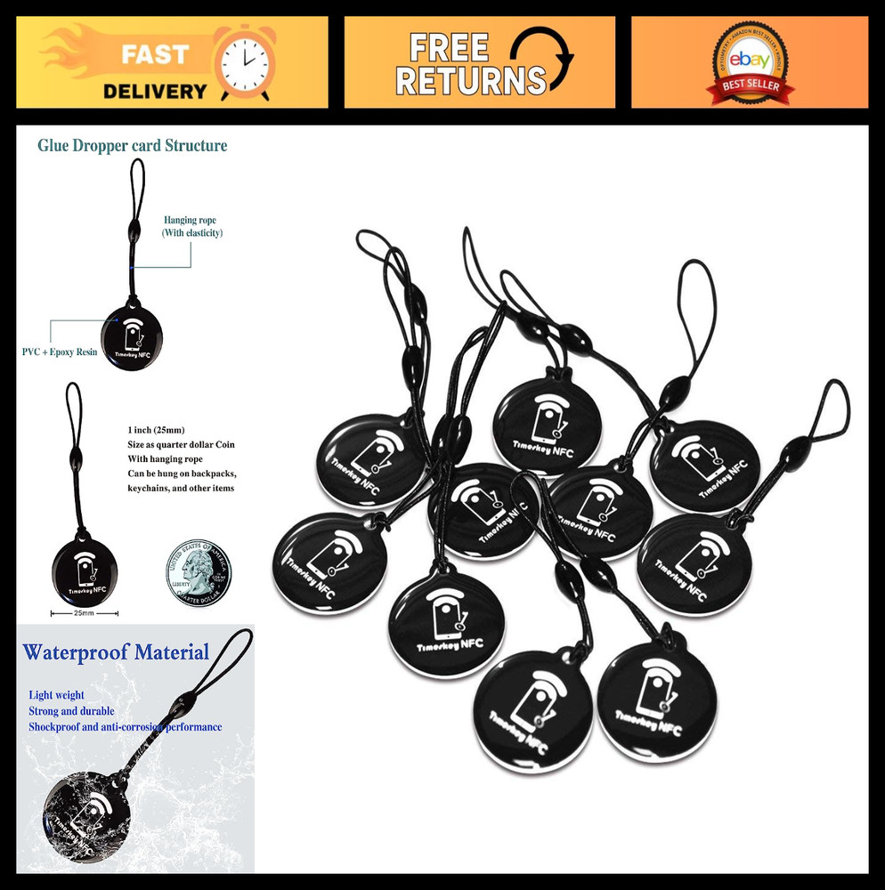10pcs NFC Keychain Tags Ntag215 Programmable Chips Fob Card for Mobile Devices
