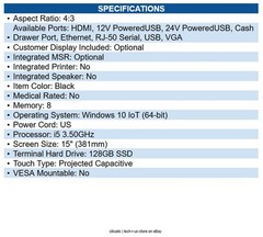 Posiflex XT8315249GGS Xt8315 15″ Touchscreen Pos Terminal Intel Core 15-1135