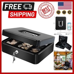 Luxury Large Metal Cash Box with Key Lock & Money Tray – Secure Storage Solution