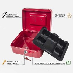 Medium Cash Box with Money Tray,Small Safe Lock Box with Key,Cash Drawer,7.87…