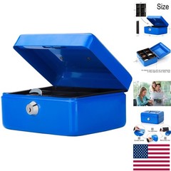 Lightweight Blue Money Box with Key Lock for Safe Valuables – 5.9” Portable Use