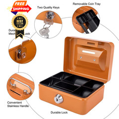 Mini Cash Box with Slot Small Money Mini, Orange Key Lock