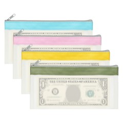 8.5×4 Inch Money Bags with Zipper, 4Pcs Clear Cash Pouch, Blue/Pink/Yellow/Green