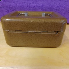 Vintage Small Metal Cash Document Box With Change Tray Locking Key Brown 6 X 4.7