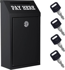 Cash Drop Box Sumerfnt Locking Money Slot Black Wall Mount 4 Keys