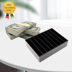 Money Organizer for Cash, 8 Compartment Black Acrylic Money Holder, Cash Tray, C