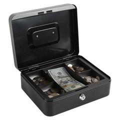 Locking Steel Large Cash Box with Removable Coin Tray and Key Lock9.84″x 7.87…