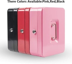 Elegant Pink Large Metal Cash Box with Double Storage & Key Lock – 9.84″x7.87″