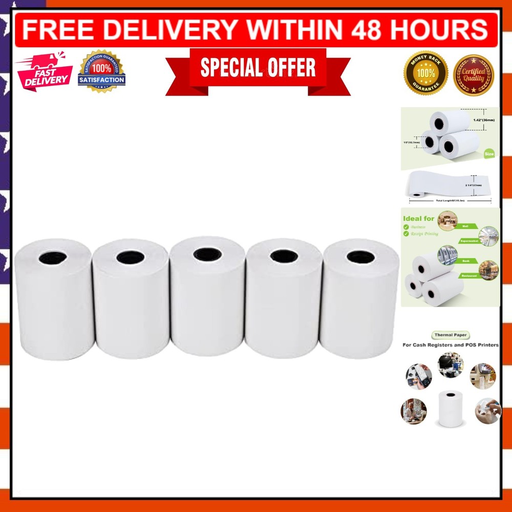 Lightweight 2 1/4″ x 50′ Thermal Paper – Perfect for Register Receipts, 5 Rolls