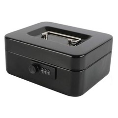 Black Steel Cash Box Safe Medium 7.87×6.30×3.54 Combination Lock Coin Tray
