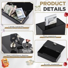 Extra Large Acrylic Box Winners Bank Portable Cash Box with 2 Keys Pocket Siz…