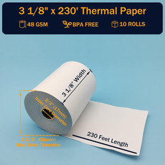 (10 Rolls) 3 1/8 X 230 Thermal Paper Rolls, BPA Free Thermal Receipt Paper Rolls