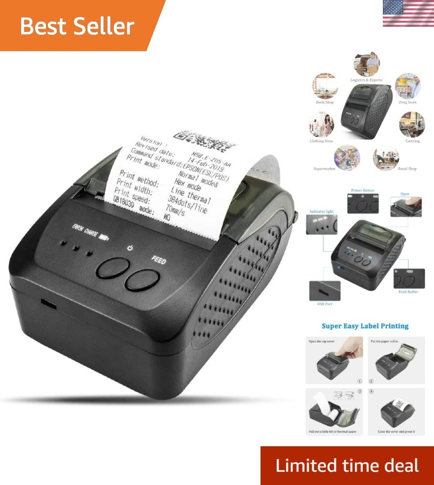 Bluetooth Receipt Printer, 58mm Mini Thermal POS Printer Portable Personal Bi…