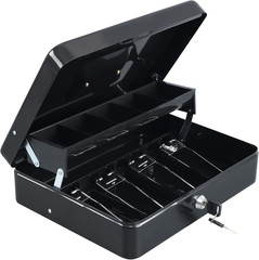 Cash Box with Money Tray and Key Lock 4 Bill 5 Coin Slots Black