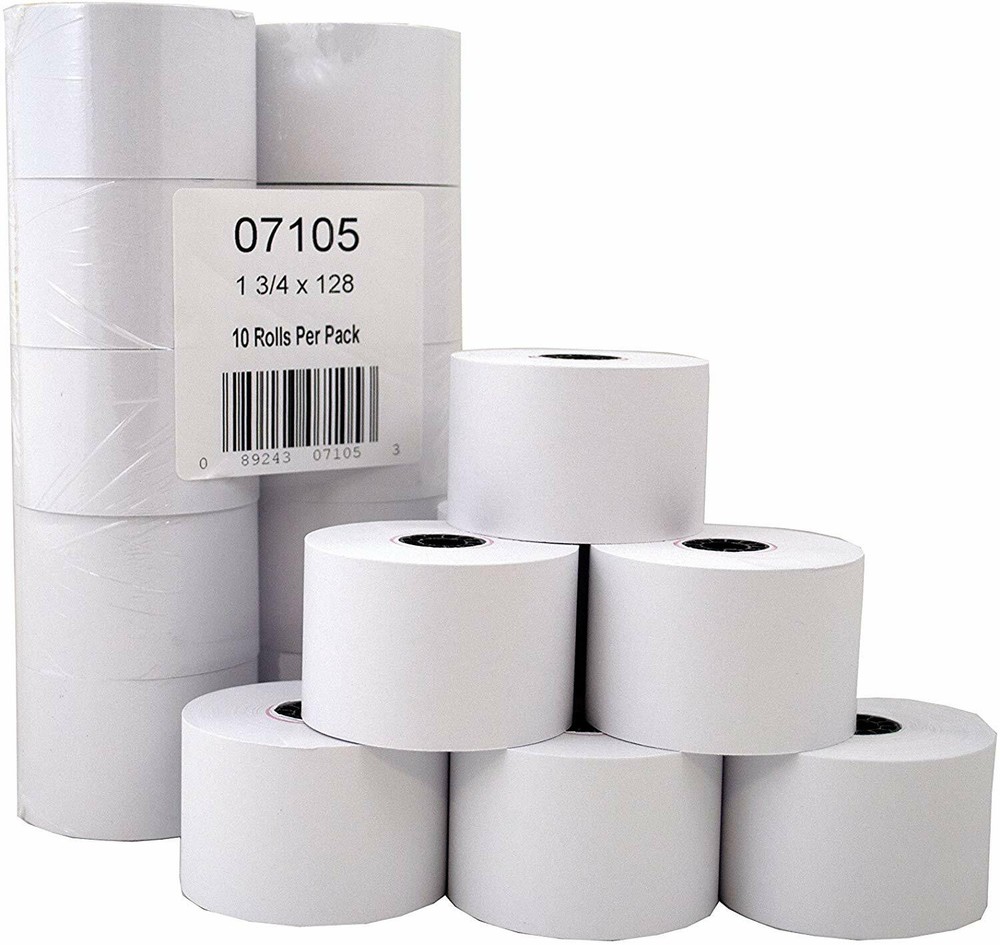 PM Company POS/Cash Register One-Ply Bond Rolls, 44 x 128 Feet, White, 10 Rolls