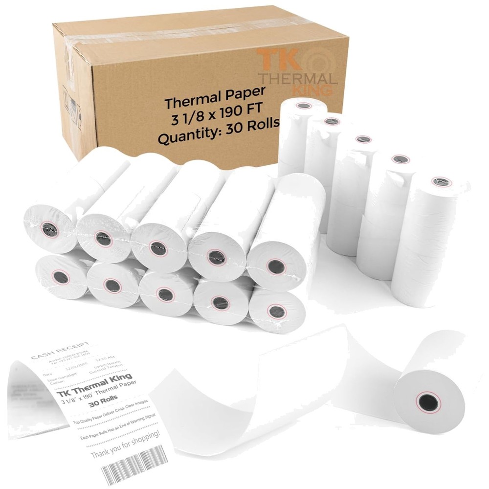 Cash Register Paper 30 Rolls, 3.125″ x 190′, Top Quality