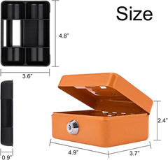 Compact Cash Box with Key Lock and Tray for Gamblers – Orange 4.9″ x 3.7″ x 2.4