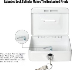Elegant Small Locking Cash Box with Key | Portable White Money Storage