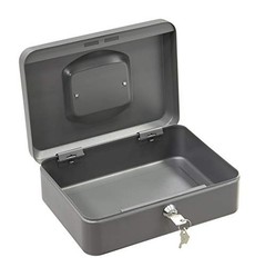 Cash Box with Tray 8 Liter Grey Steel Key Lock Portable For Money