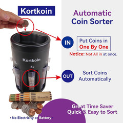 Automatic Coin Sorter 5-in-1 Coin Counter with Coin Wrappers, Empty Piggy Bank