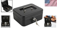 Lockable Medium Cash Box in Black with Removable Tray, Dimensions: 7.87″x 6.30″