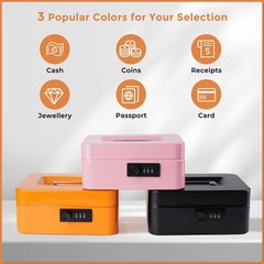 Cash Box Money Tray Combination Lock Metal Safe 7.87×6.3×3.54 Inch Orange