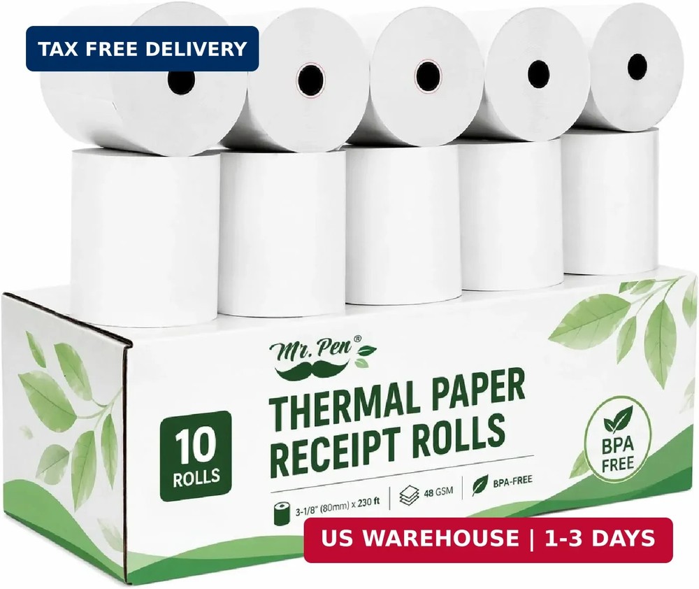 Mr. Pen- Thermal Paper Receipt Rolls, 10 Pack, 3-1/8″ (80mm) x 230 ft, 48 GSM Pr