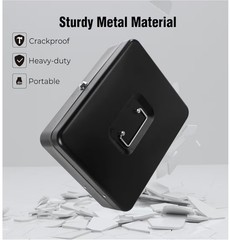 Large Lockable Cash Box with Money Tray & Key, Black, 11.8×9.45×3.54